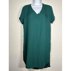 Anthropologie Cloth & Stone Justine Dress Med Green V-Neck Short Sleeve Casual